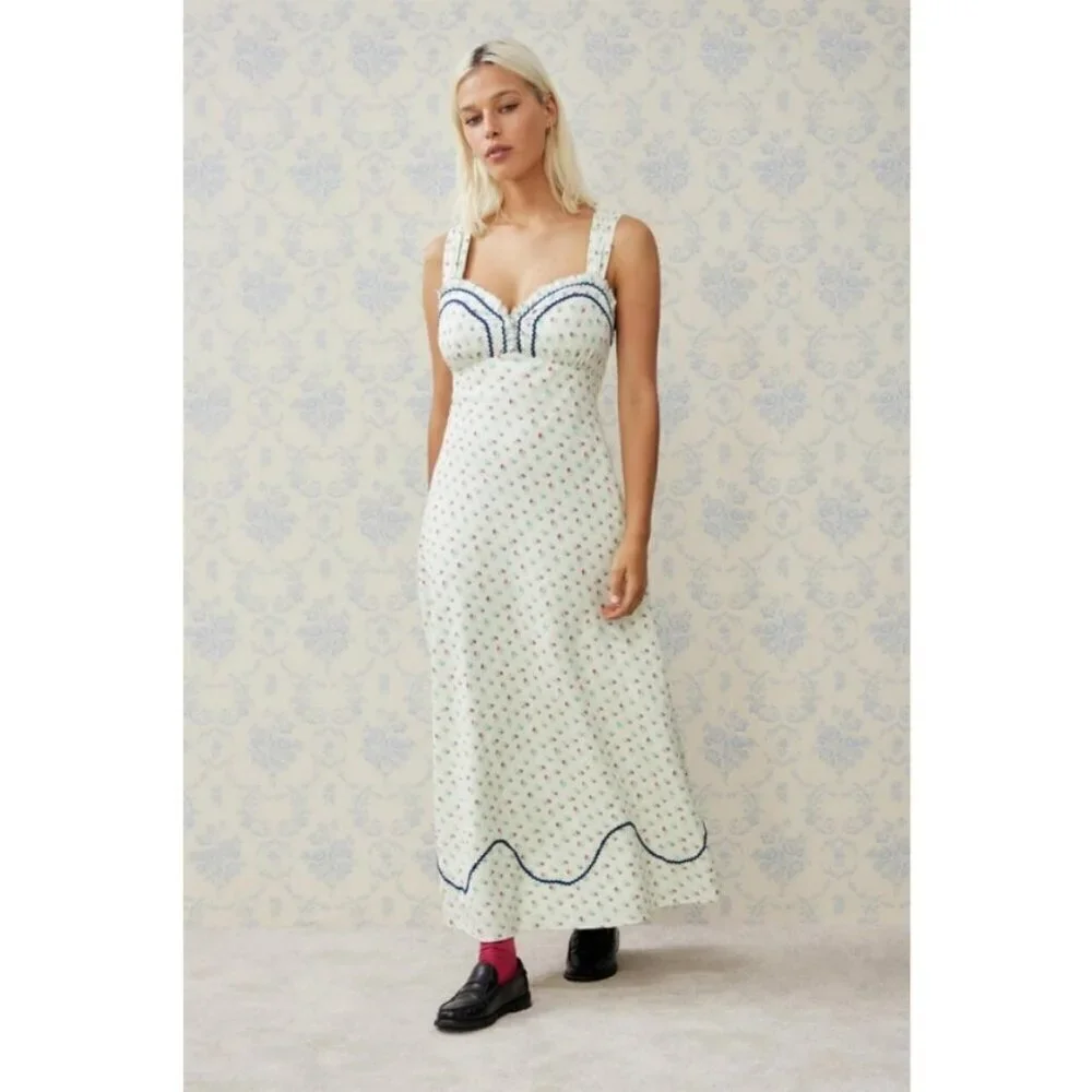 💕FREE PEOPLE💕 Sweet Hearts Midi Dress ~ Ivory Combo Medium NWOT